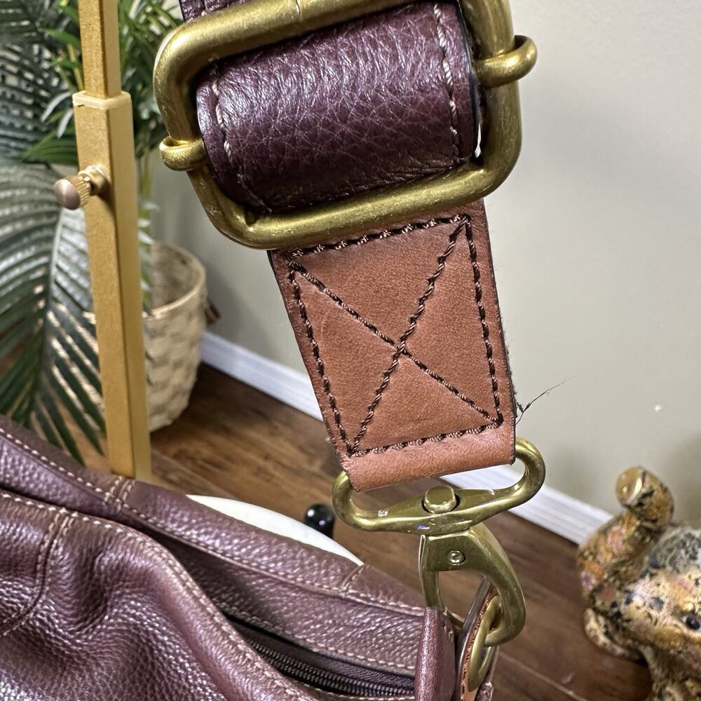 Fossil Morgan Traveler Crossbody Shoulder Pebbled Leather Cognac Brown Brass - Picture 6 of 13